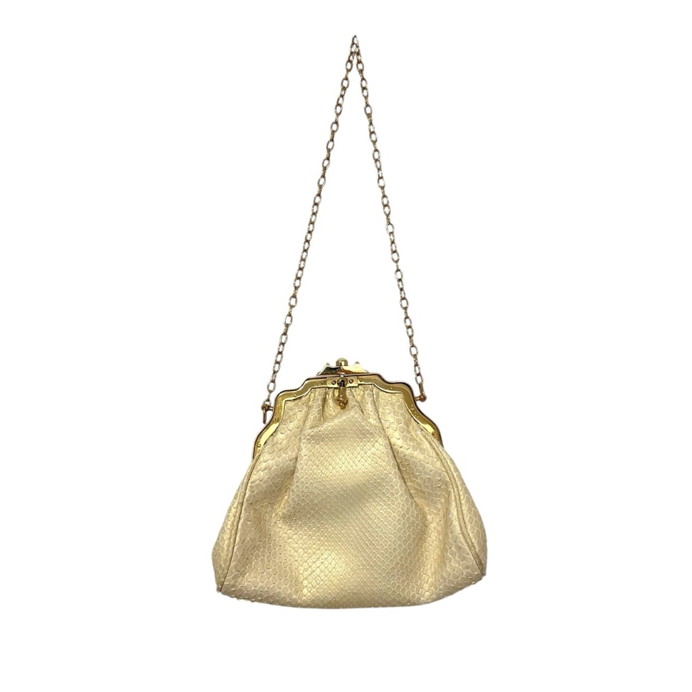 Jane Bolinger Lizard Leather Beige‎ Gold Mini Bag Vintage Designer Classic